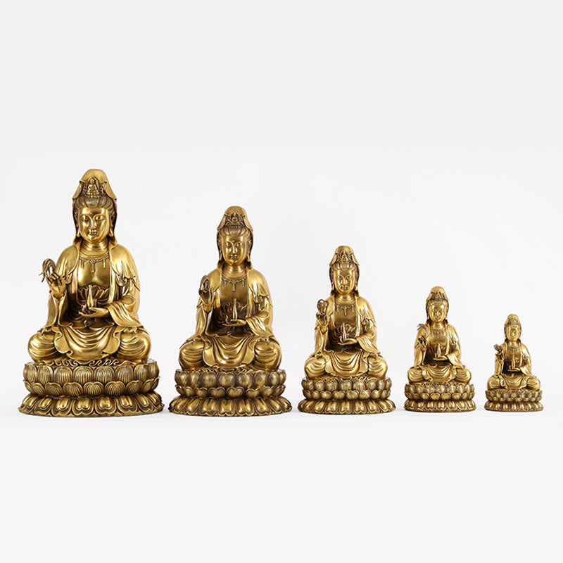 Buddha Stones Kwan Yin Avalokitesvara Holding A Willow Bottle Harmony Brass Copper Statue Home Decoration