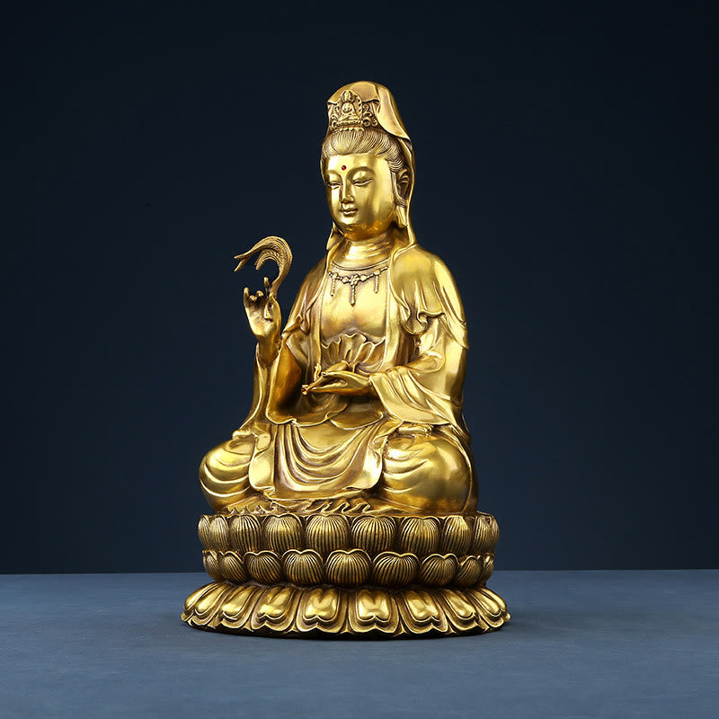 Buddha Stones Kwan Yin Avalokitesvara Holding A Willow Bottle Harmony Brass Copper Statue Home Decoration