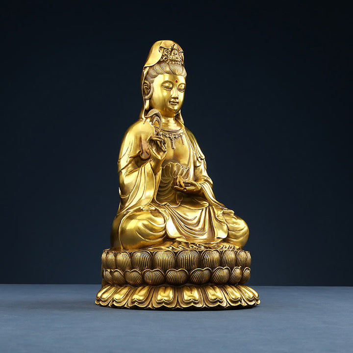 Buddha Stones Kwan Yin Avalokitesvara Holding A Willow Bottle Harmony Brass Copper Statue Home Decoration - image 18