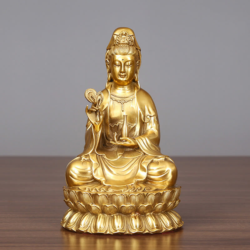 Buddha Stones Kwan Yin Avalokitesvara Holding A Willow Bottle Harmony Brass Copper Statue Home Decoration - image 3