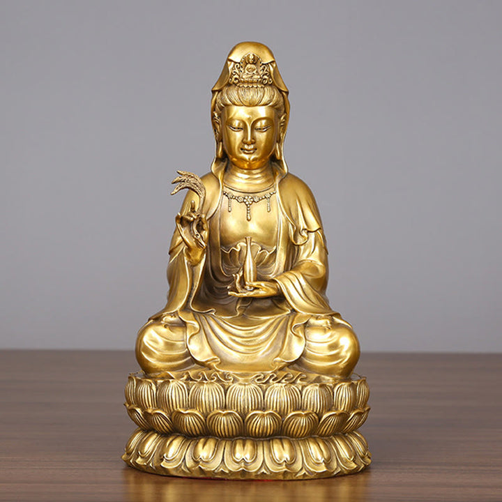 Buddha Stones Kwan Yin Avalokitesvara Holding A Willow Bottle Harmony Brass Copper Statue Home Decoration - image 6