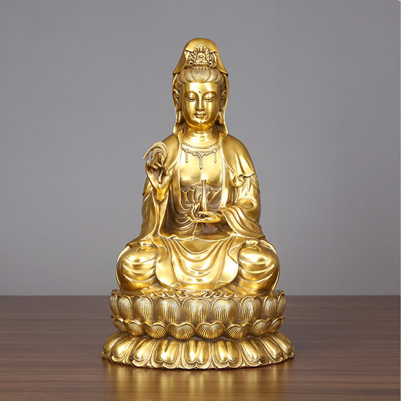 Buddha Stones Kwan Yin Avalokitesvara Holding A Willow Bottle Harmony Brass Copper Statue Home Decoration - image 8