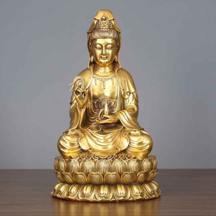 Buddha Stones Kwan Yin Avalokitesvara Holding A Willow Bottle Harmony Brass Copper Statue Home Decoration