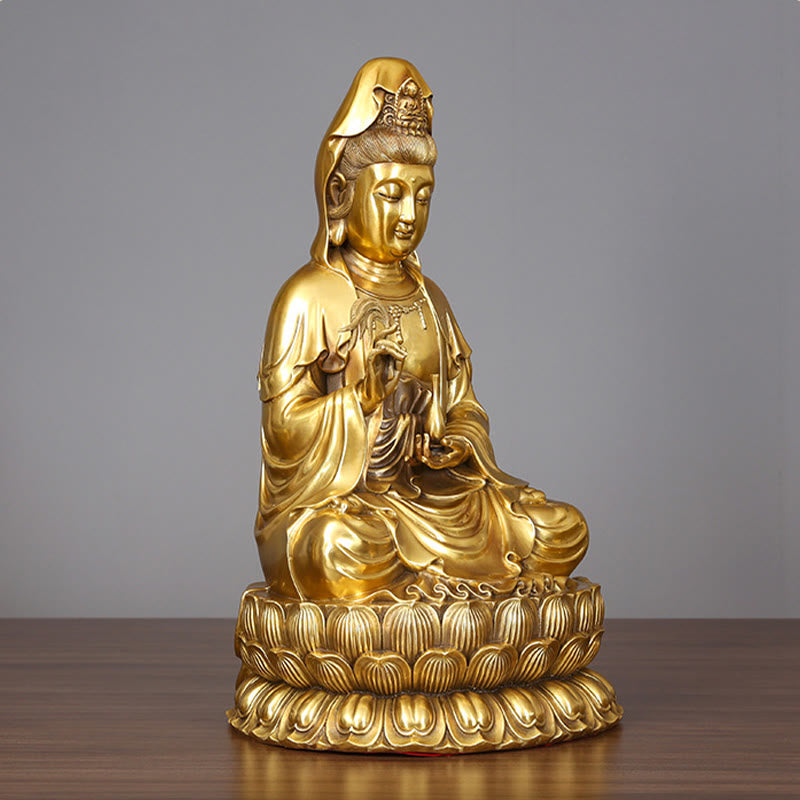 Buddha Stones Kwan Yin Avalokitesvara Holding A Willow Bottle Harmony Brass Copper Statue Home Decoration - image 10