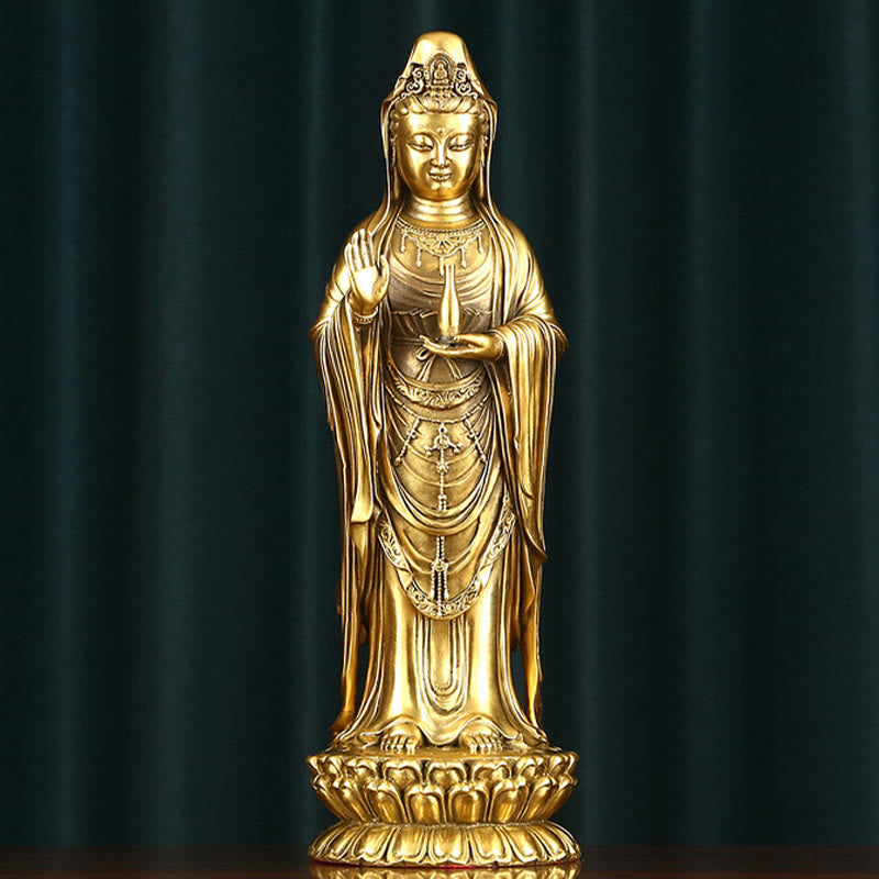 Buddha Stones Kwan Yin Avalokitesvara Holding The Dharma Wheel Wealth Brass Copper Statue Decoration - image 0
