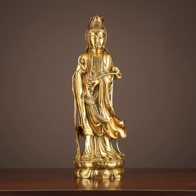 Buddha Stones Kwan Yin Avalokitesvara Holding The Dharma Wheel Wealth Brass Copper Statue Decoration