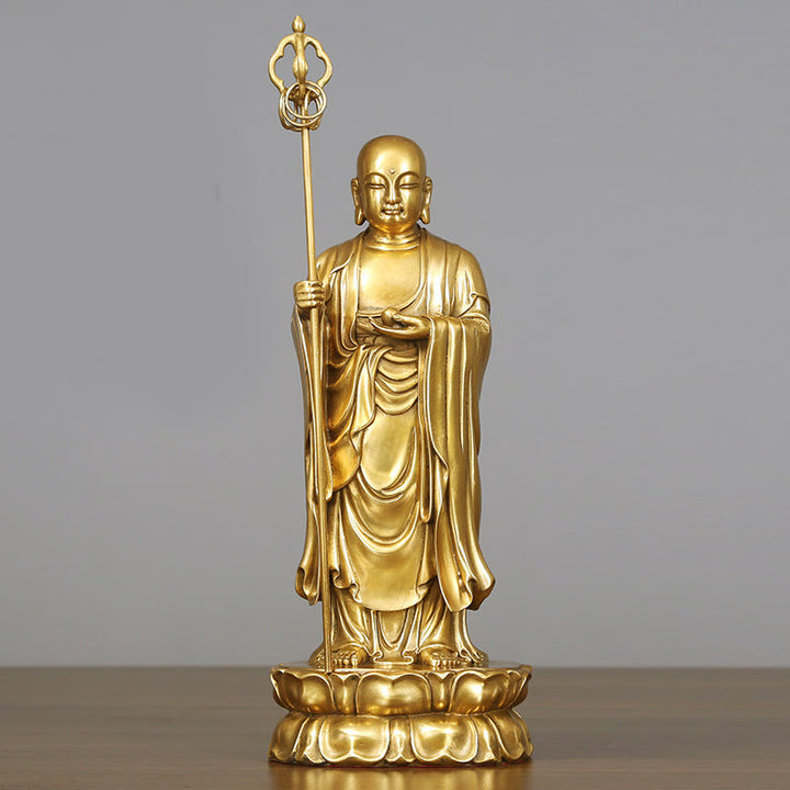 Buddha Stones Ksitigarbha Bodhisattva Figurine Compassion Copper Statue Home Offering Decoration - Ksitigarbha Bodhisattva 13.5*10.5*27cm - image 2