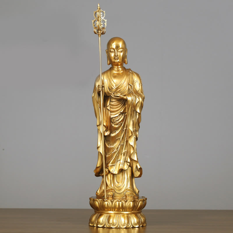 Buddha Stones Ksitigarbha Bodhisattva Figurine Compassion Copper Statue Home Offering Decoration