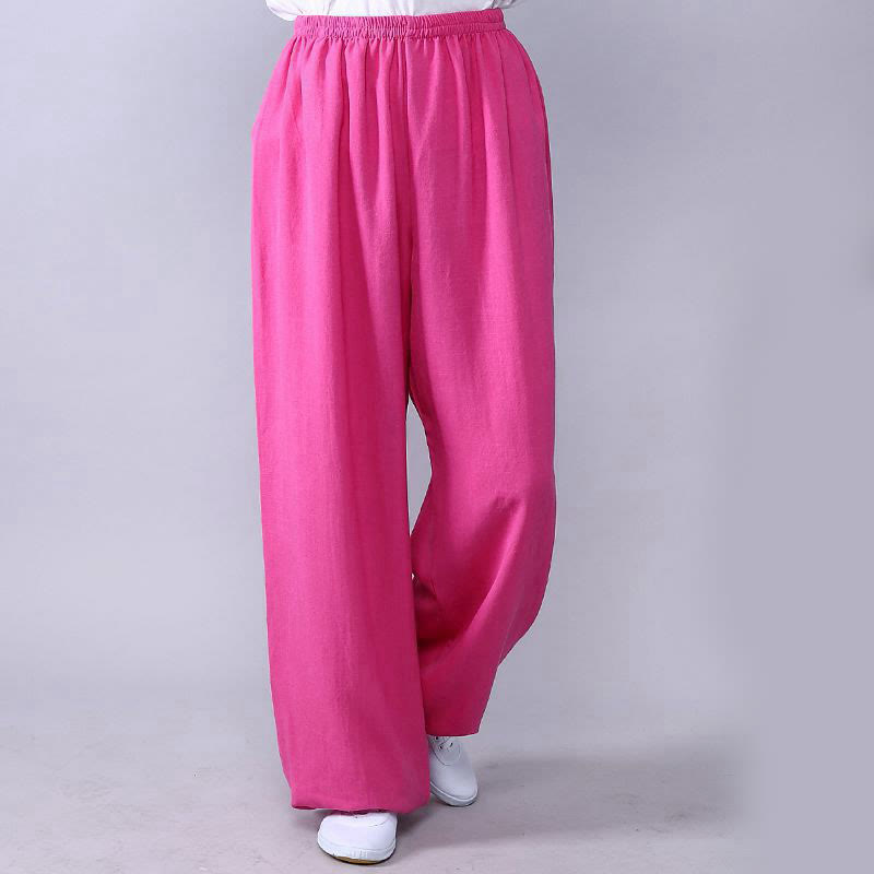 Buddha Stones Summer Elastic Waist Tai Chi Qigong Practice Cotton Linen Unisex Pants - HotPink - 3XL-FIT FOR US/UK/AU/EU-2XL - image 4