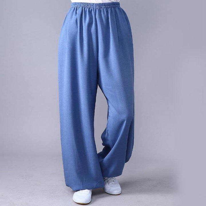 Buddha Stones Summer Elastic Waist Tai Chi Qigong Practice Cotton Linen Unisex Pants