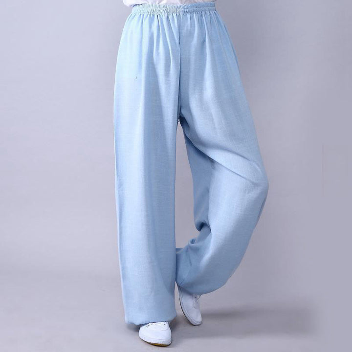 Buddha Stones Summer Elastic Waist Tai Chi Qigong Practice Cotton Linen Unisex Pants - LightCyan - 3XL-FIT FOR US/UK/AU/EU-2XL - image 16