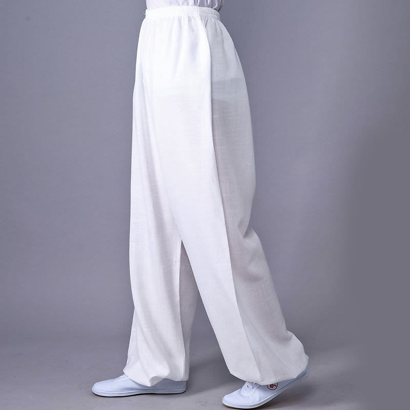 Buddha Stones Summer Elastic Waist Tai Chi Qigong Practice Cotton Linen Unisex Pants - White - 3XL-FIT FOR US/UK/AU/EU-2XL - image 15