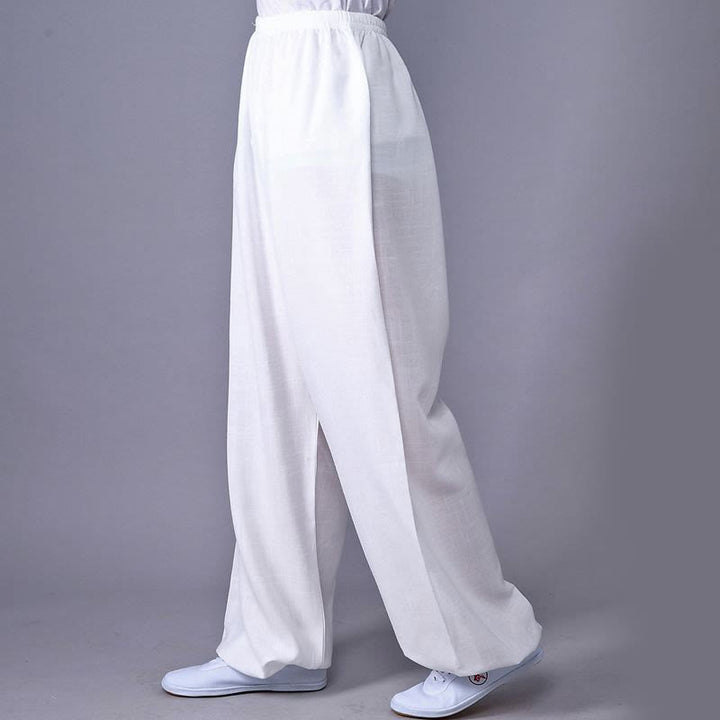 Buddha Stones Summer Elastic Waist Tai Chi Qigong Practice Cotton Linen Unisex Pants - White - 3XL-FIT FOR US/UK/AU/EU-2XL - image 15