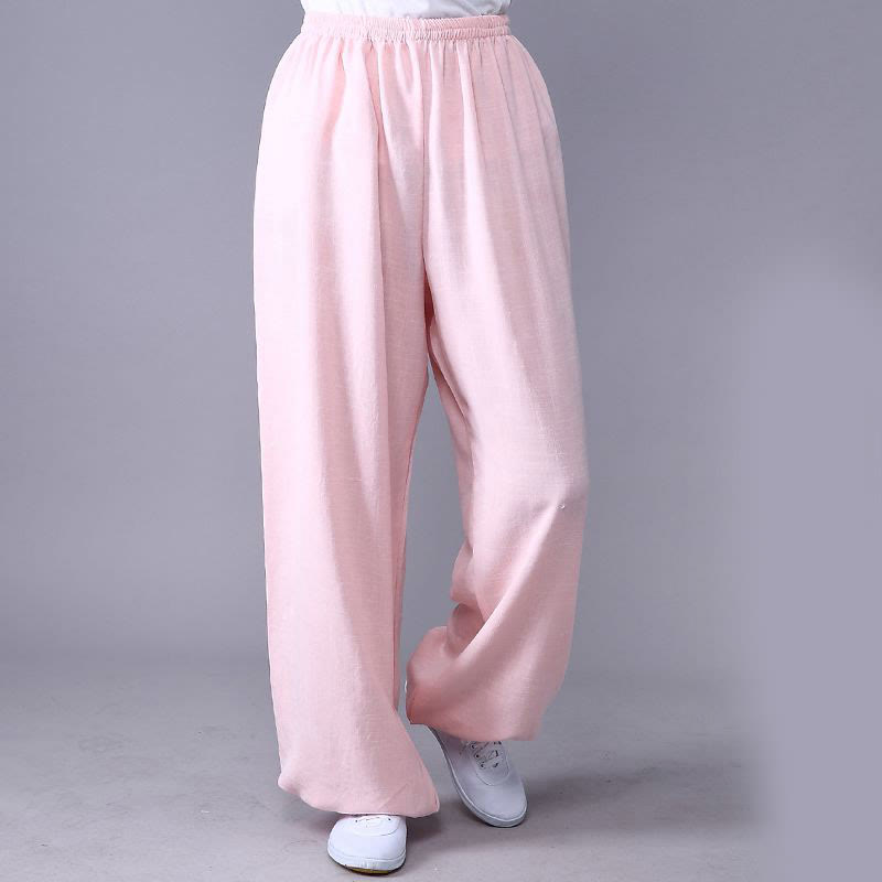 Buddha Stones Summer Elastic Waist Tai Chi Qigong Practice Cotton Linen Unisex Pants - LavenderBlush - 3XL-FIT FOR US/UK/AU/EU-2XL - image 18