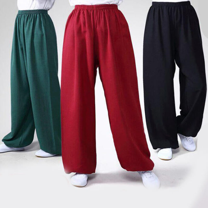 Buddha Stones Summer Elastic Waist Tai Chi Qigong Practice Cotton Linen Unisex Pants