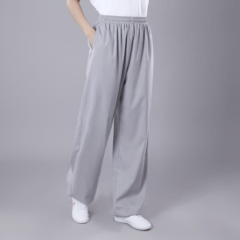 Buddha Stones Summer Unisex Elastic Waist Tai Chi Qigong Practice Breathable  Pants With Pockets - LightGrey - 3XL-FIT FOR US/UK/AU/EU-2XL - image 5