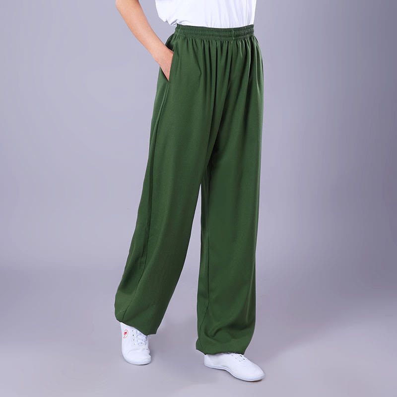 Buddha Stones Summer Unisex Elastic Waist Tai Chi Qigong Practice Breathable  Pants With Pockets - DarkSeaGreen - 3XL-FIT FOR US/UK/AU/EU-2XL - image 16