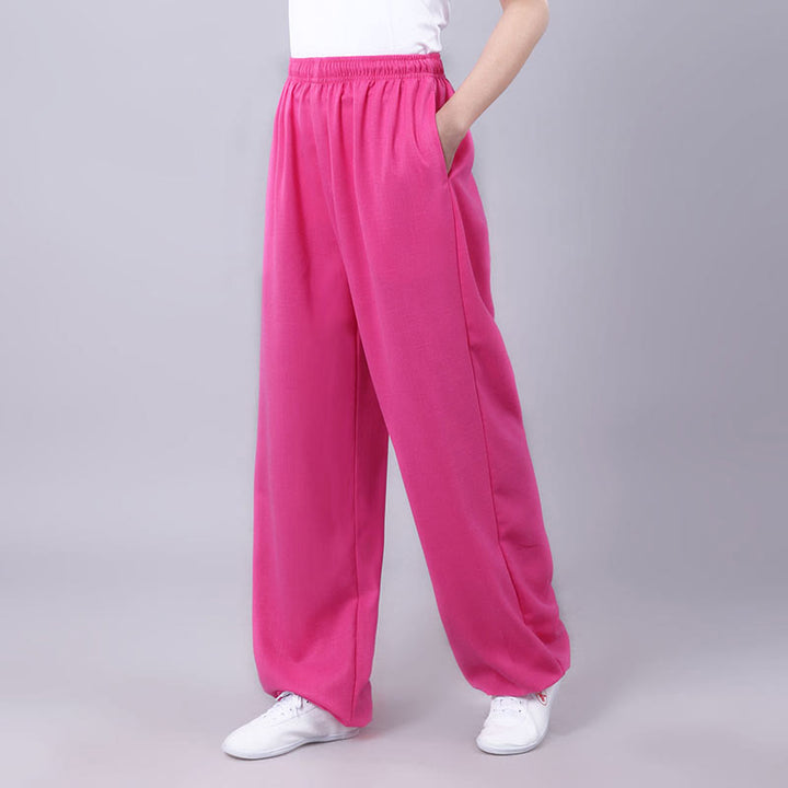 Buddha Stones Summer Unisex Elastic Waist Tai Chi Qigong Practice Breathable Cotton Linen Pants With Pockets - HotPink - 3XL-FIT FOR US/UK/AU/EU-2XL - image 20
