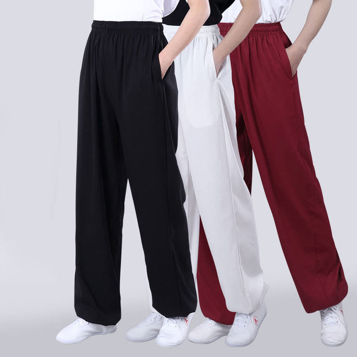 Buddha Stones Summer Unisex Elastic Waist Tai Chi Qigong Practice Breathable Cotton Linen Pants With Pockets - image 14