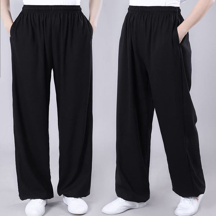 Buddha Stones Summer Unisex Elastic Waist Tai Chi Qigong Practice Breathable Cotton Linen Pants With Pockets - image 11