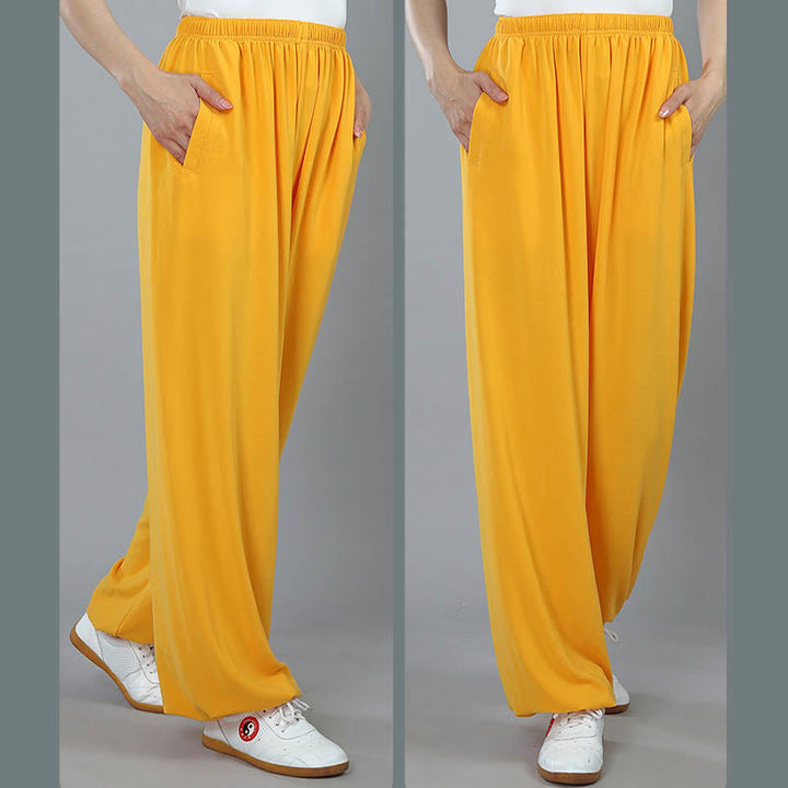 Buddha Stones Summer Unisex Elastic Waist Tai Chi Kung Fu Qigong Practice Cotton Breathable Pants With Pockets - image 10