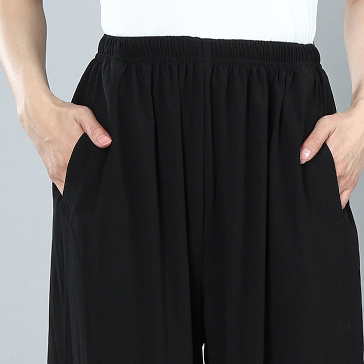 Buddha Stones Summer Unisex Elastic Waist Tai Chi Kung Fu Qigong Practice Cotton Breathable Pants With Pockets - image 7