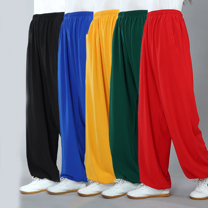 Buddha Stones Summer Unisex Elastic Waist Tai Chi Kung Fu Qigong Practice Breathable Pants With Pockets - image 1