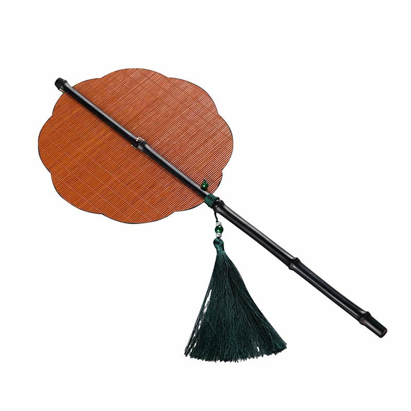 Buddha Stones Chinese Style Handmade Bamboo Long Handle Portable Curlable Fan