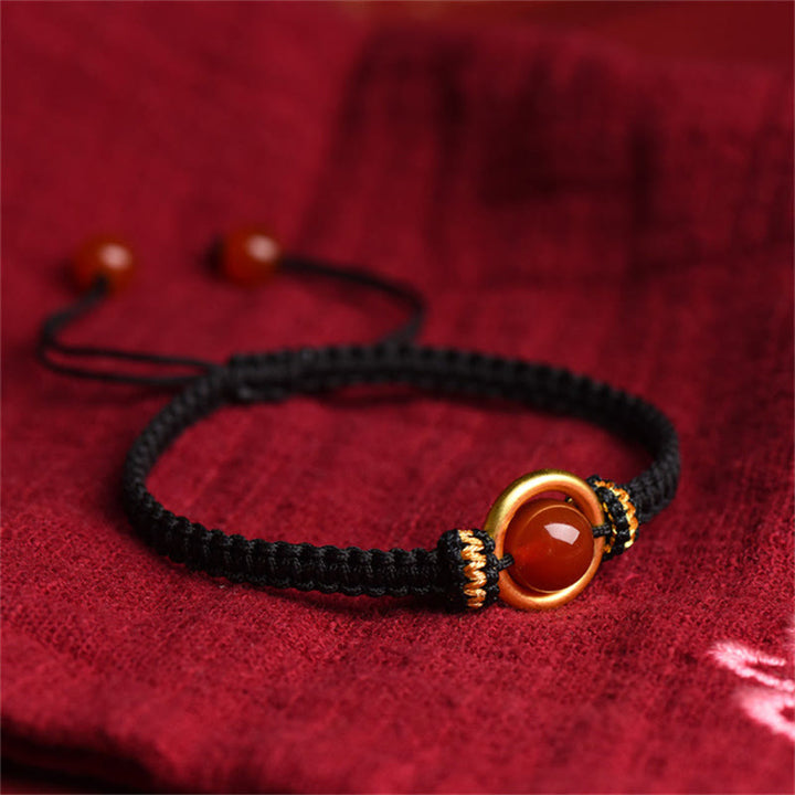 Buddha Stones Red Agate Bead Peace Buckle Calm Rope Bracelet