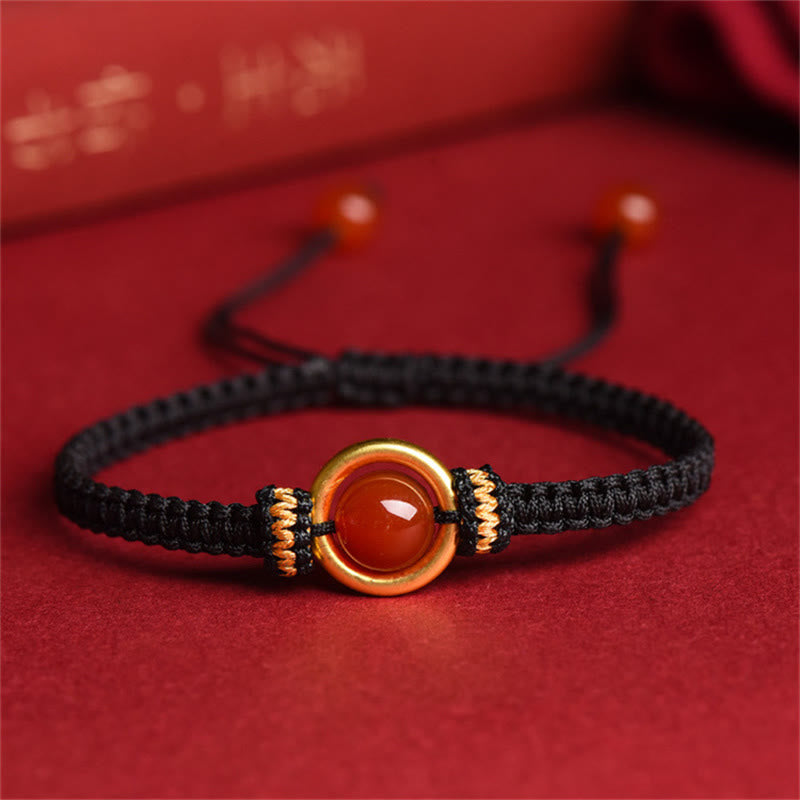 Buddha Stones Red Agate Bead Peace Buckle Calm Rope Bracelet