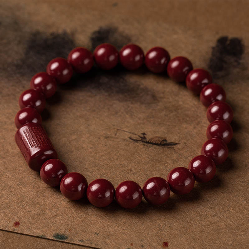 Buddha Stones Natural Cinnabar Heart Sutra Blessing Bracelet