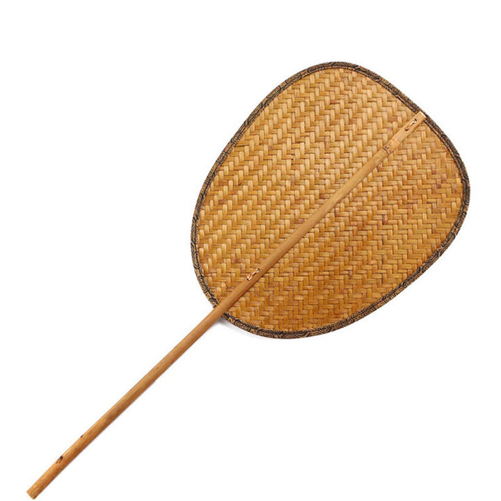 Buddha Stones Summer Retro Chinese Style Handmade Bamboo Woven Round Banana Shape Long Handle Fan