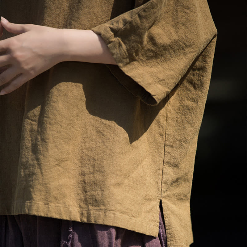 Buddha Stones Causal Half Sleeve Ramie Linen Cotton T-shirt Tee - image 5