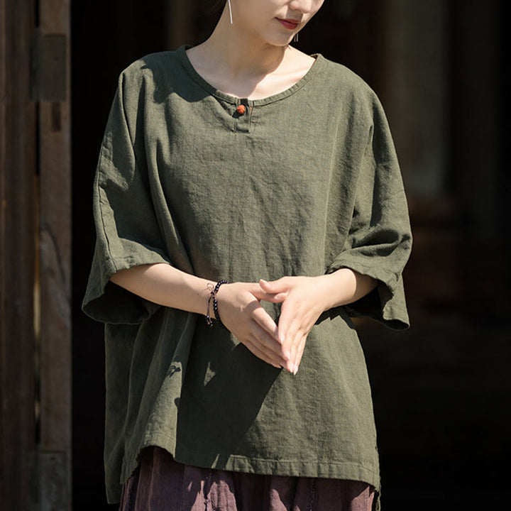 Buddha Stones Causal Half Sleeve Ramie Linen Cotton T-shirt Tee - image 17