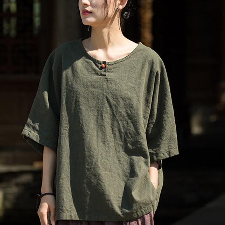 Buddha Stones Causal Half Sleeve Ramie Linen Cotton T-shirt Tee - image 20
