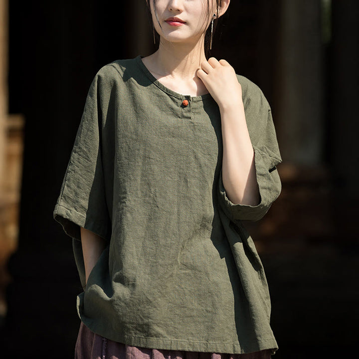 Buddha Stones Causal Half Sleeve Ramie Linen Cotton T-shirt Tee - image 13
