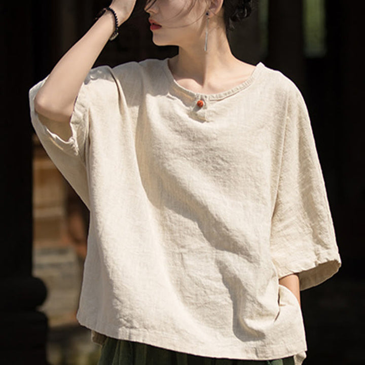 Buddha Stones Causal Half Sleeve Ramie Linen Cotton T-shirt Tee - image 29