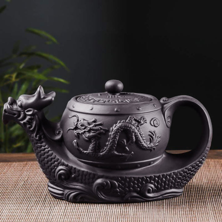 Vintage Dragon Auspicious Clouds Purple Clay Ceramic Teapot