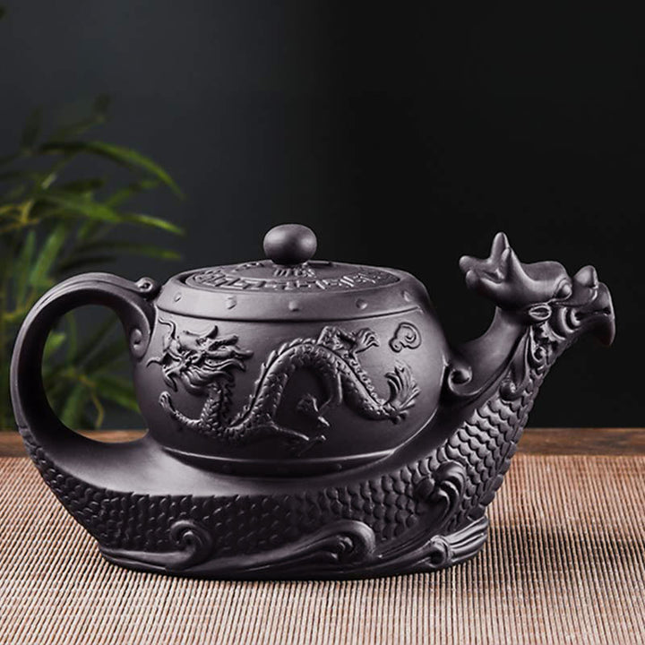 Vintage Dragon Auspicious Clouds Purple Clay Ceramic Teapot