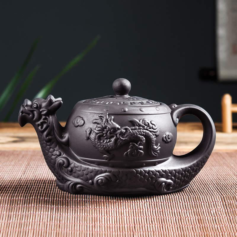 Vintage Dragon Auspicious Clouds Purple Clay Ceramic Teapot