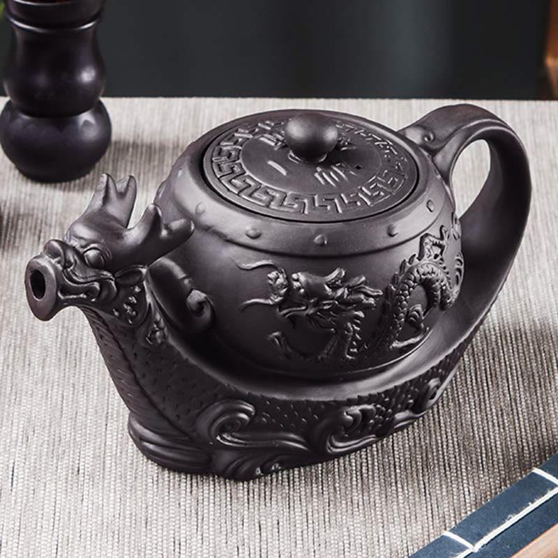 Vintage Dragon Auspicious Clouds Purple Clay Ceramic Teapot