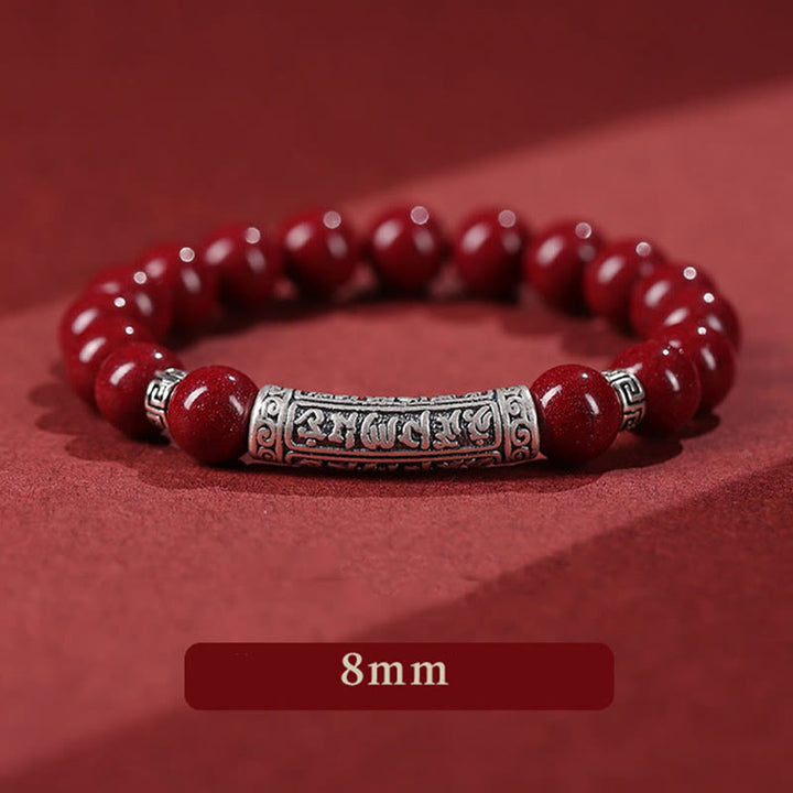 Buddha Stones Cinnabar 999 Sterling Silver Six True Words Blessing Bracelet