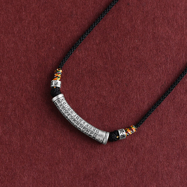 Buddha Stones 999 Sterling Silver Six True Word Heart Sutra String Necklace Pendant - Black (Six True Word & Heart Sutra) - image 0