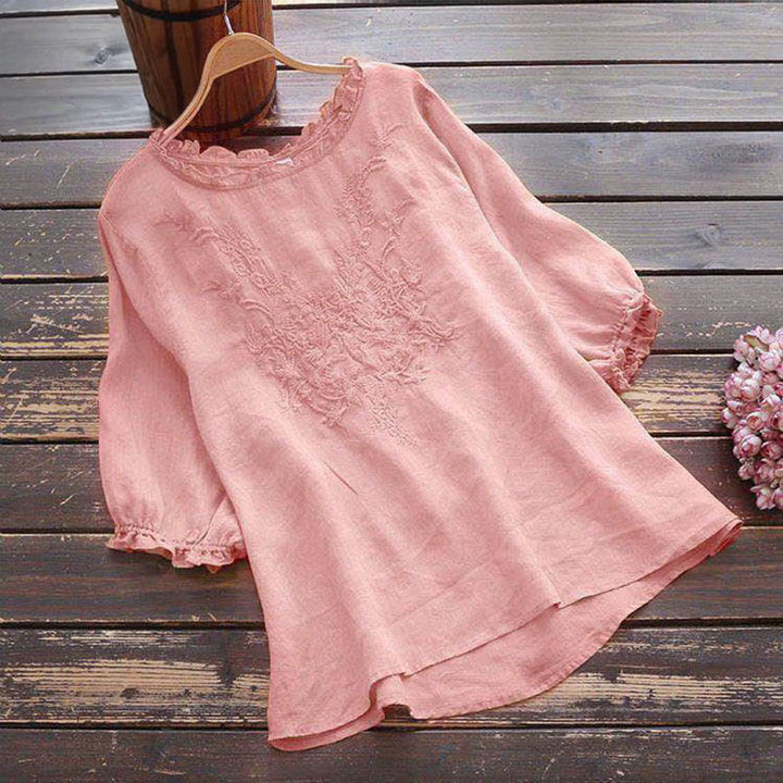 Buddha Stones Women's Flower Embroidery Design Crew Neck T-shirt Tee - LightPink - US14，UK/AU18，EU46 (4XL) - image 14
