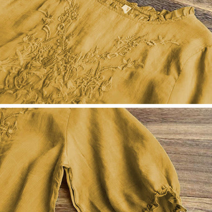 Buddha Stones Women's Flower Embroidery Design Crew Neck T-shirt Tee - image 10