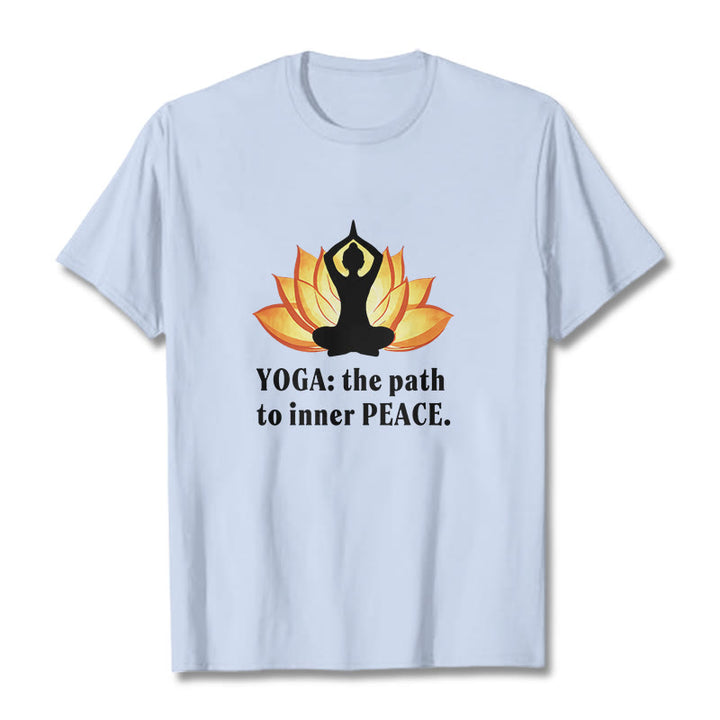 Buddha Stones Yoga The Path To Inner Peace Lotus Tee T-shirt - Light Cyan - 2XL - image 10