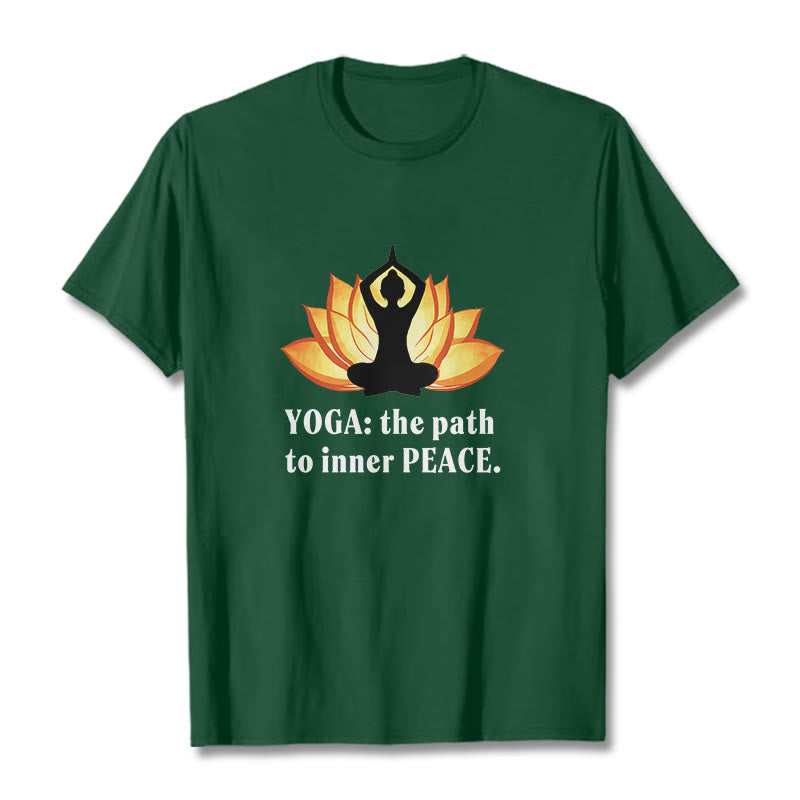 Buddha Stones Yoga The Path To Inner Peace Lotus Tee T-shirt - Forest Green - 2XL - image 4