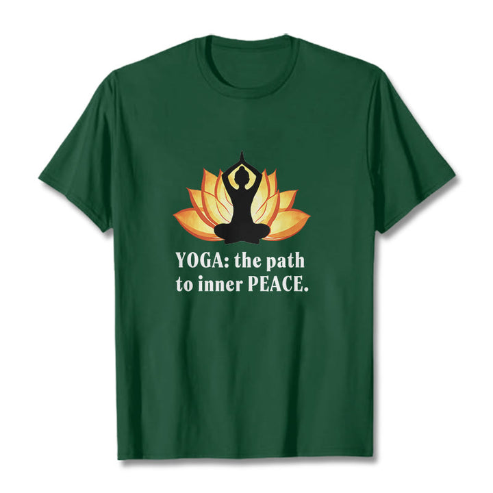 Buddha Stones Yoga The Path To Inner Peace Lotus Tee T-shirt - Forest Green - 2XL - image 4