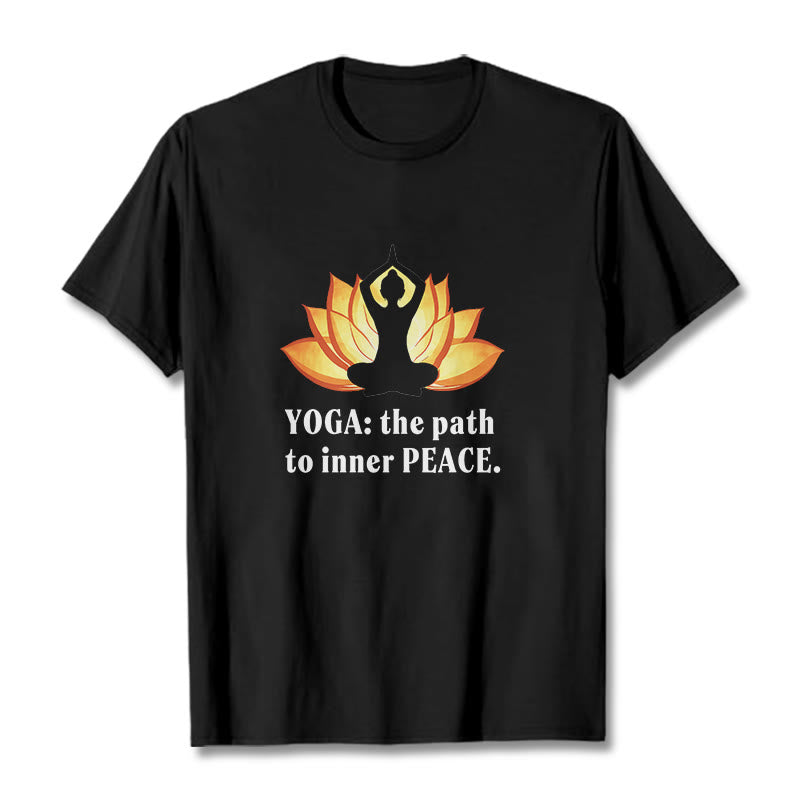 Buddha Stones Yoga The Path To Inner Peace Lotus Tee T-shirt - Black - 2XL - image 6