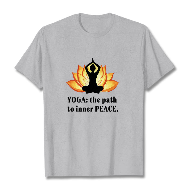 Buddha Stones Yoga The Path To Inner Peace Lotus Tee T-shirt - Light Grey - 2XL - image 19